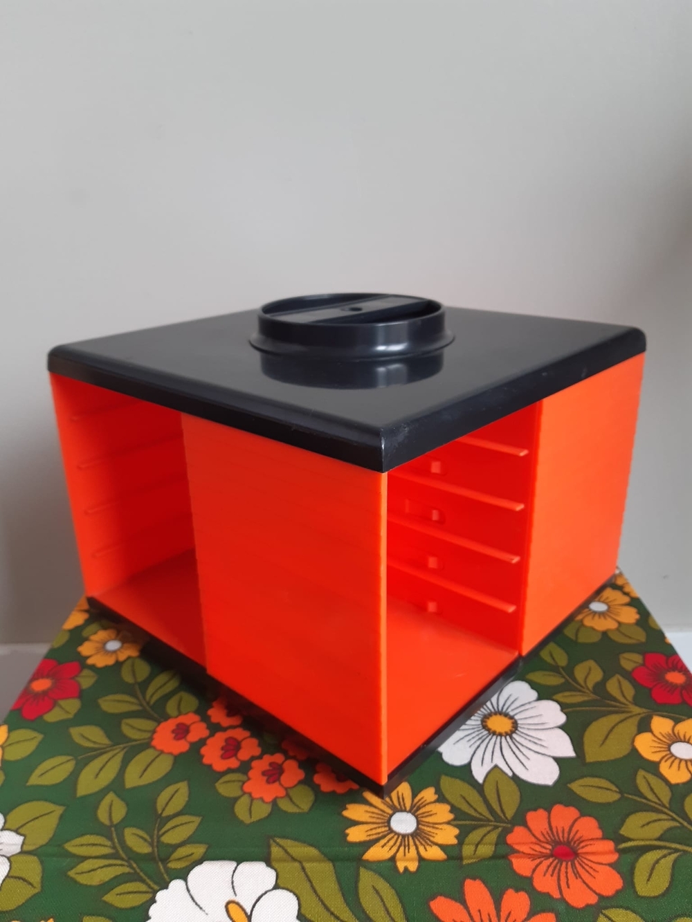 1970s Space Age Rotating Storage Organizer - Orange and Black